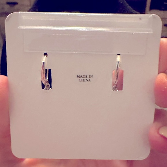 CZ / lapis lazuli lever back silver solid brass earrin… - Picture 2 of 2